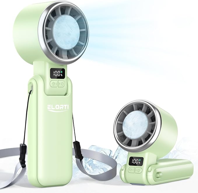 Portable Handheld Fan, USB Fan with Turbo & Ice Cooling, 5-Speed 4000mAh Rechargeable, 3-in-1 Mini Electric Fan, Lightweight & Compact for Outdoor, Camping, for Men & Women -Green