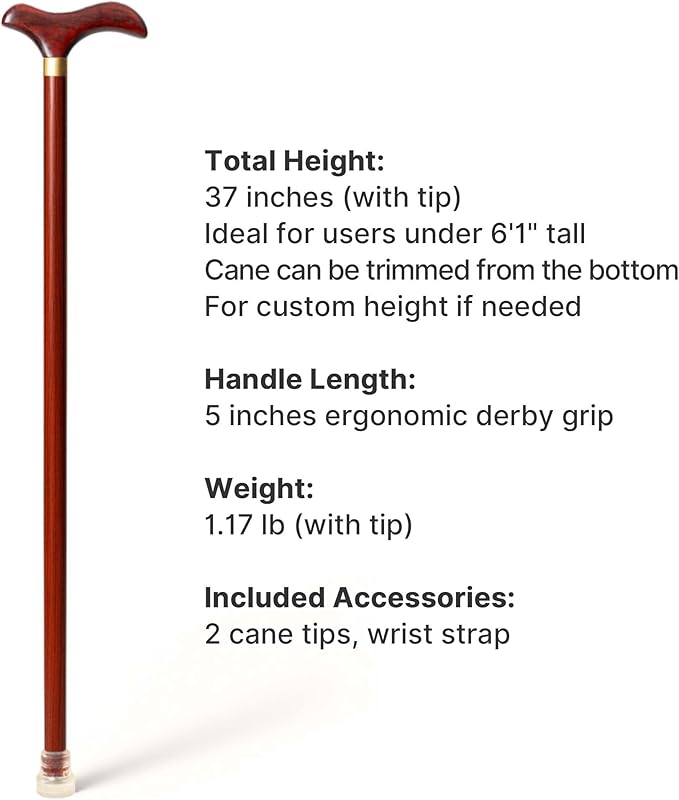 Solid Wood Walking Cane – Handcrafted Wooden Walking Stick with Ergonomic Handle, Durable & Elegant, Gift Set for Men & Women