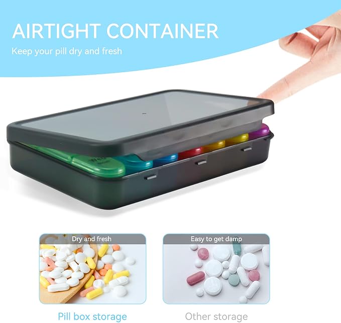 Weekly Pill Organizer 3 Times A Day, 7 Day Pill Box Large Compartments Moisture-Proof Pill Case, Daily Portable Travel Morning Noon Evening Pill Container, for Fish Oils, Vitamins, Supplements