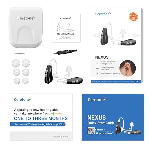 Ceretone OTC Hearing Aids for Seniors, Behind-the-Ear Hearing Aid with Intricon Chip & Knowles Speaker, Adjustable Volume & Multi Modes, Lightweight, Long Battery Life, Ideal Gift for Elderly, Black