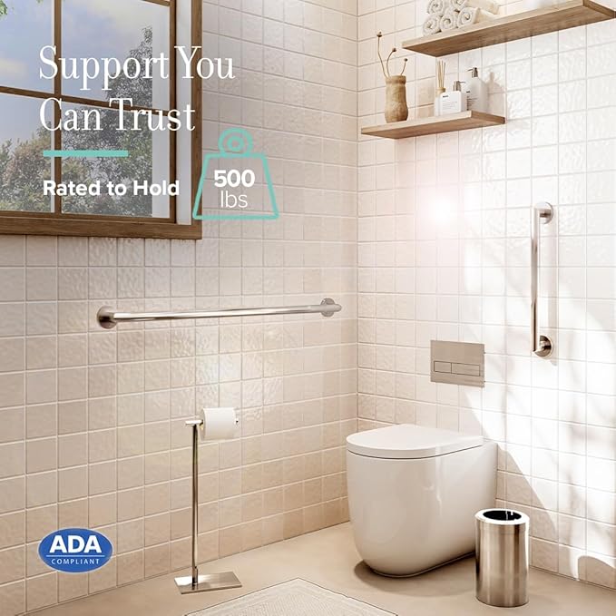Gatco 974 Glam Wall Mounted 24" Grab Bar, Satin Nickel/ADA Compliant Safety Grab Bar for Bathroom