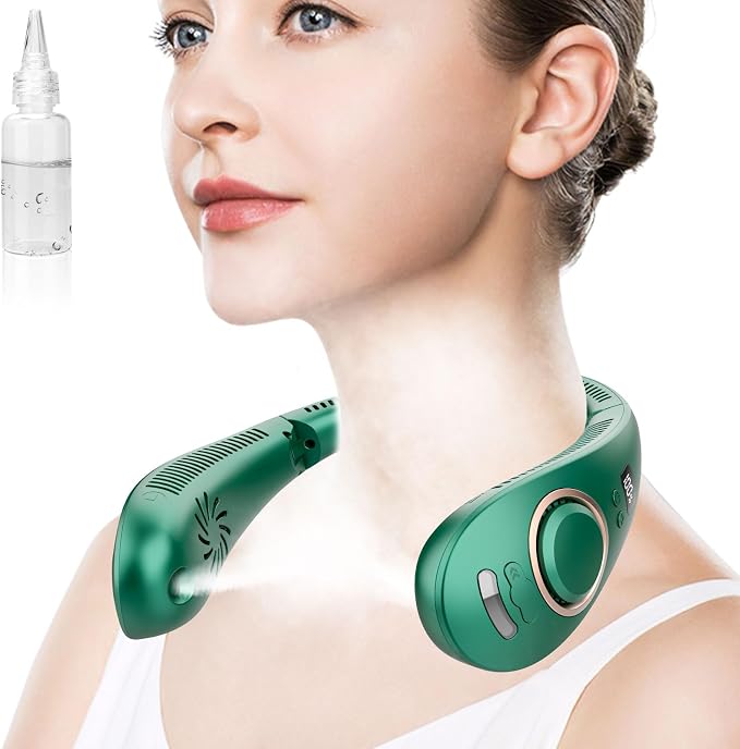 Personal Fans for Your Neck,Folding Neck Fan with Mist Spray Rechargeable Usb-C 5 Speeds,Light Weight Neckband Cooling Water Misting Fans that Blow Cold Air,Cordless Compact Fan for Adults Kids Labor