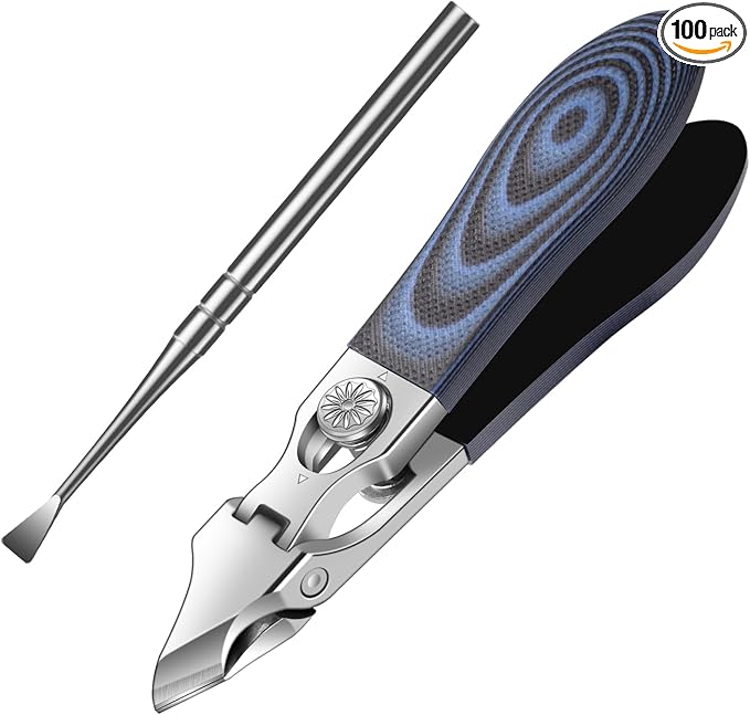 Safety Lock Cuticle Nippers for Home Manicure, G10 Handle Cuticle Trimmer for Pedicure Kit, Nail Care Tool for Seniors (Oval Blue D)