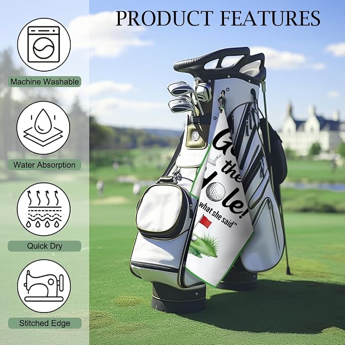 DYJYBMY Get in Printed Golf Towel with Clip, Funny Golf Accessories Towel for Men Women, Christmas Birthday Gifts for Golfer, Retirement Gifts for Golfing Lover Family Friend Coworker