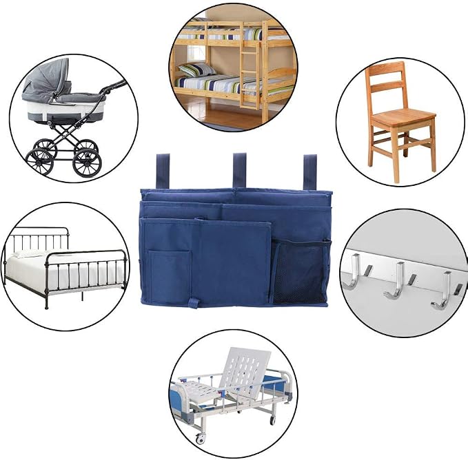 Bunk Bed Organizer, Bedside Storage Caddy, Hanging Pocket for Camp, Dorm Room, Hospital Bed Rail and More (Navy Blue)