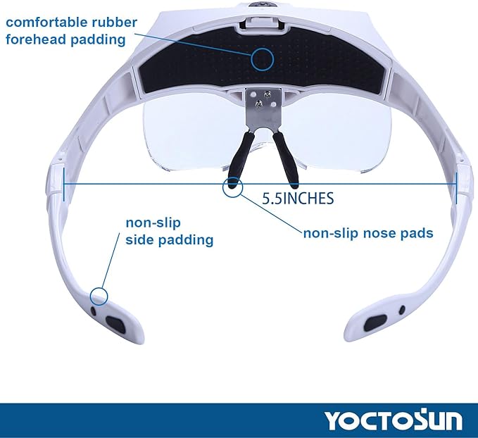 YOCTOSUN Magnifying Glasses with Light, Head Mount Magnifier with 5 Lenses, Headband, Storage Case, Hands Free LED Lighted Head Magnifying Visor for Close Work Hobby Crafts