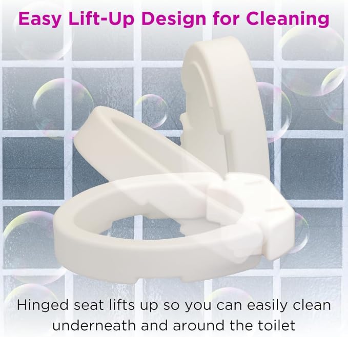 NOVA Medical Products Hinged Toilet Seat Riser Lift Up and Down Raised Toilet Seat For Under Seat For Elongated Seat Color, White, (Pack of ), 1 Count
