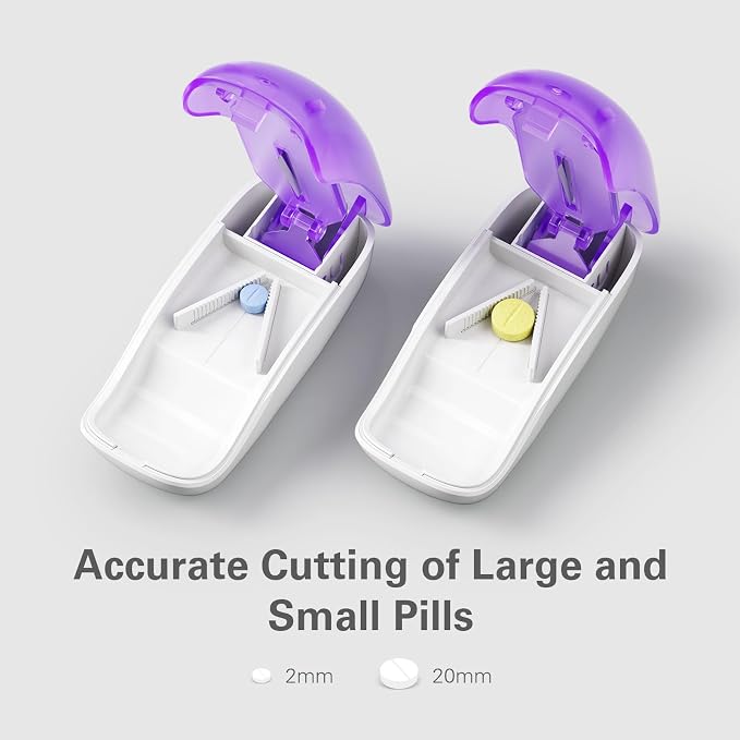 Pill Cutter Splitter for Small and Tiny Pills, Pill Cutter for Cutting Vitamins Tablets in Half, Pill Splitter with Blade Guard, Purple