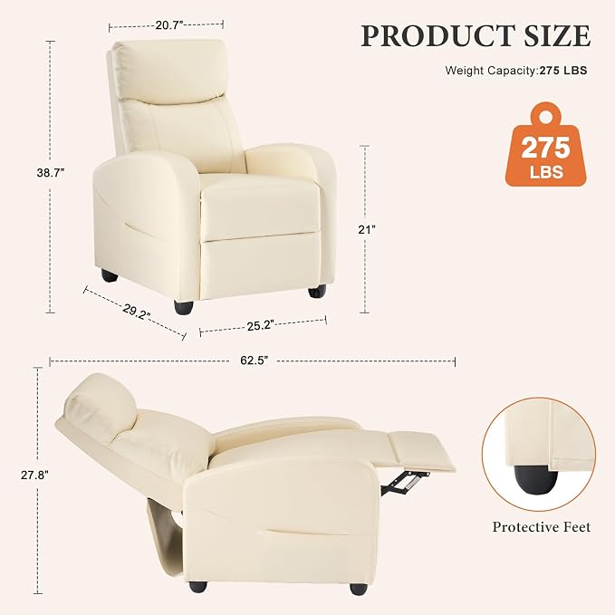 OLIXIS Recliner Chair for Adults, Home Theater Seating with Lumbar Support | Fabric Reclining Sofa for Adults, Sofa Chair Seat, Living Room, Recliners, Beige