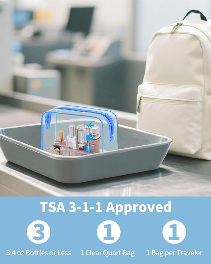WANDF TSA Approved Toiletry Bag, 2 Pack Clear Makeup Bag | Quart Size, Airport Carry-On, TSA Liquids Travel Bag, Clear PVC, Women Men Travel Essentials