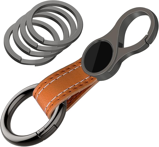 Idakekiy Key Chain with 4 Key Rings and Quick Release Carabiner Clip Leather Car Keychain for Men and Women