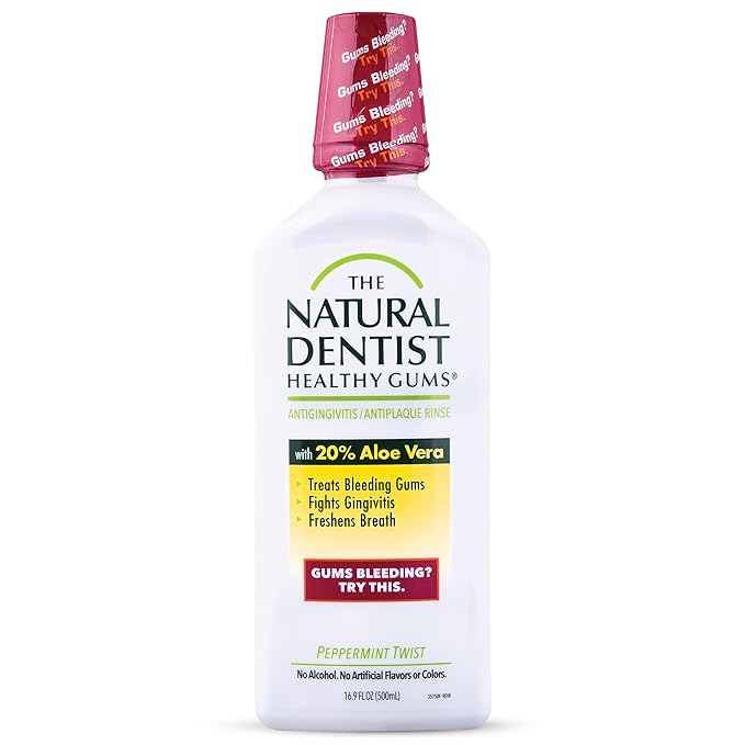The Natural Dentist Healthy Gums Antigingivitis/Antiplaque Rinse, Adults 12 & Up, Gingivitis Mouthwash, Bleeding Gums Treatment, Safe for Chemotherapy Patients, Aloe Vera, Alcohol-Free, 16.9 fl oz