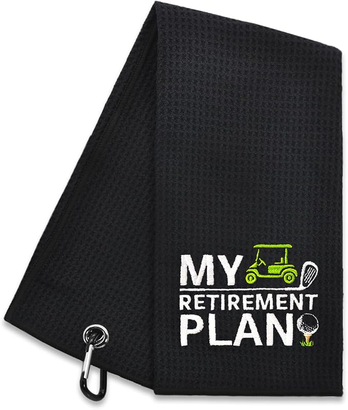Hafhue My Retirement Plan Embroidered Golf Towel, Golfer Accessories for Men Women, Golfs Gifts for Men Women, Retirement Gifts for Grandpa Dad Golfer Lover Fan