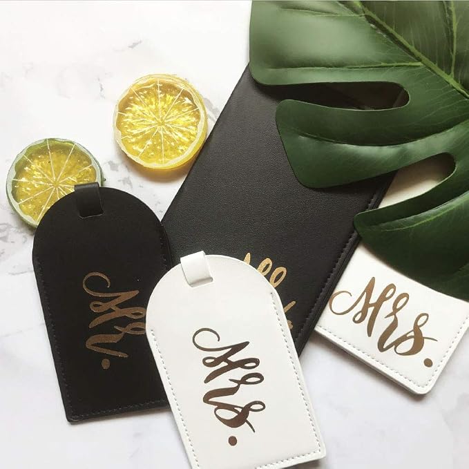 mr and mrs passport covers and luggage tags gift set, couple passport holder for honeymoon