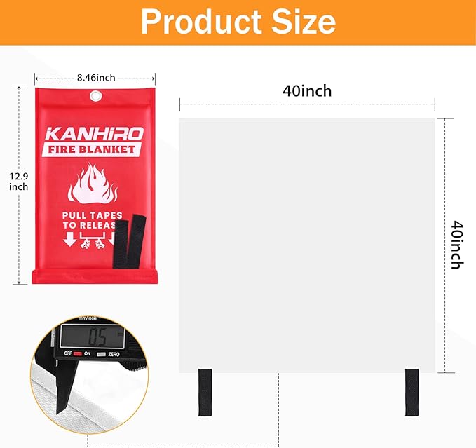 KANHIRO Emergency Fire Blanket for Home Kitchen - Fiberglass Fire Suppression Blanket Great for School, Fireplace, Grill, Car, Office, Warehouse (1 Pack, 39 in X 39 in)