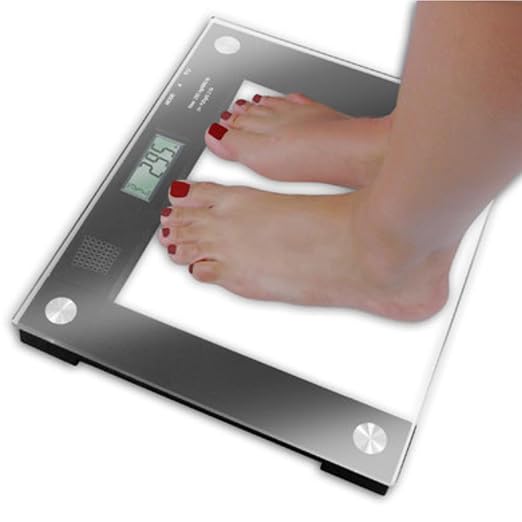 Ideaworks JB5824 Extra Wide Talking Scale-Visual & Voice Display Scale- 550 Pounds Max-Tamper Glass-Extra Wide Width-Large LCD Display-Tap On & Off Auto Function | Floor Scale,Black / Glass