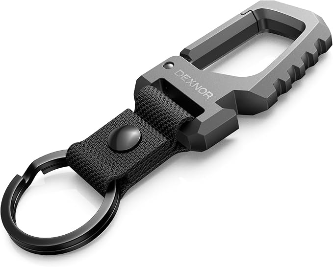 Dexnor Heavy Duty Key Chain Bottle Opener, Carabiner Key Ring Clip Aerospace-grade Stainless Steel Car Key Fob Holder Organizer EDC Keychain Keyring Accessories for Men and Women Black
