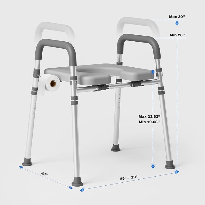 Loyoda Toilet Seat Riser with Foam Padded Seat for Seniors, 400 lb Capacity | Raised Toilet Seat for Elderly & Pregnant, Adjustable Height & Width, Handicap Elevated Toilet Seat, FSA/HSA eligible