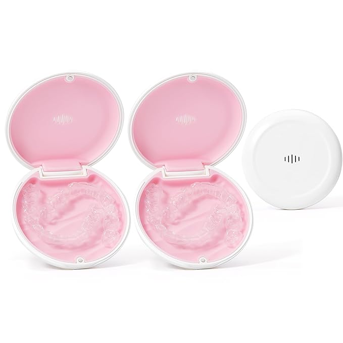 Retainer Case Slim Aligner Case with Vent Holes Removable Inner Tray Silicone for Easy Cleaning (2Pack White Pink)