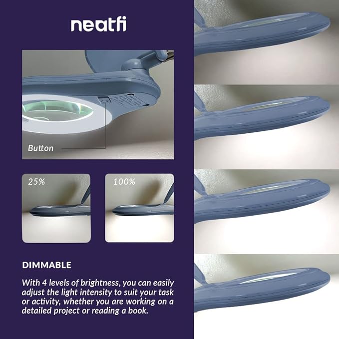 Neatfi (New Model) Bifocals 1,200 Lumens Super LED Magnifying Lamp with Clamp, Dimmable, 60 Pcs SMD LED, 5 Inches Diameter Lens (5 Diopter + 20 Diopter, Gray)
