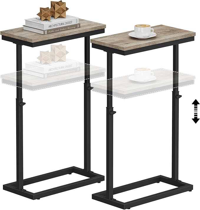 TUTOTAK End Table, Side Table, Tall Couch Table, Sofa Table, Set of 2 | for living Room, Bedroom, Greige TB01BG0832