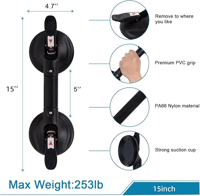 15inch Suction Shower Grab Bar, Portable Shower Handle Bar Suction Grip Bar Bathtub Handle with Strong Suction Cup Fitting and Rapid Release for Bathroom(Max Capacity :300lb