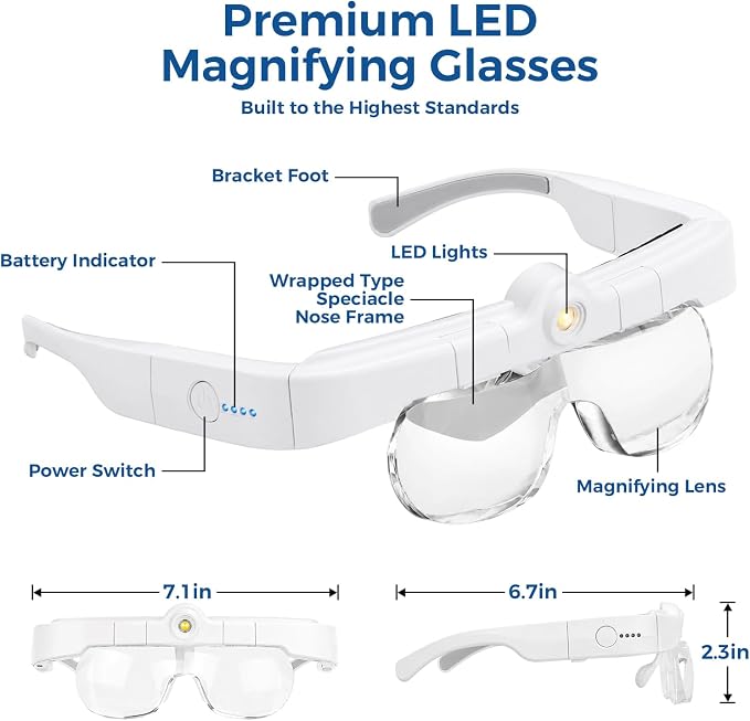 Magnifying Glass with Light, 1.5X-5.0X Headset Magnifier with Light, 3-Color LED & 2 Wear Modes Head Magnifier for Jewelry, Crafts, Hobby