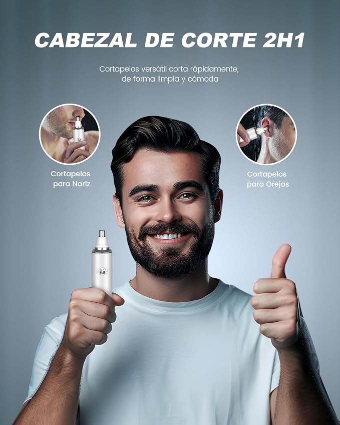 Ear and Nose Hair Trimmer for Men and Women, Painless USB Rechargeable Electric Facial & Eyebrow Hair Remover with LED Display, Dual-Edge Blades for Smooth,13000 RPM Motor IPX7 Waterproof (White)