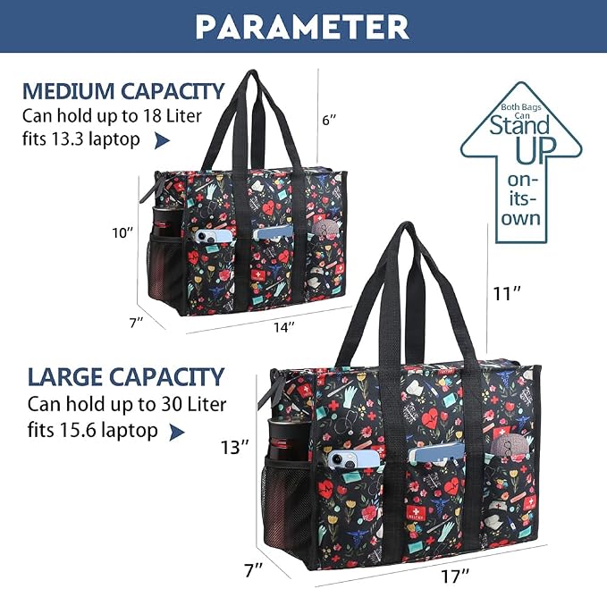 ABAMERICA Nurse Bags for Work Nursing Bag Multiple Pockets Waterproof Organizing Zip Top Clinical Bag for Nursing Students