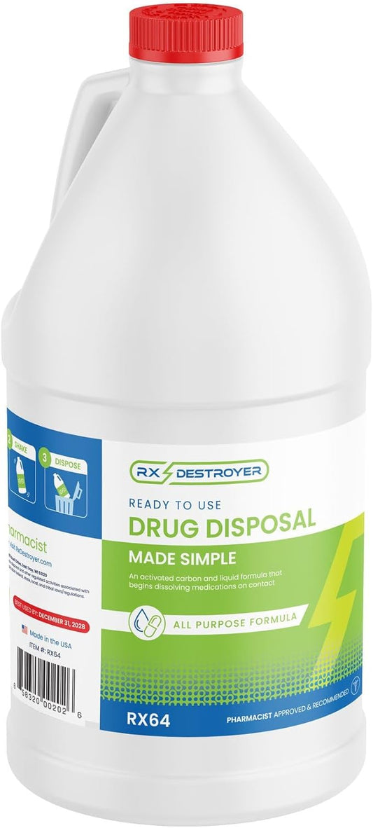 Rx Destroyer All-Purpose Formula - Eco-Friendly Medication Buster Solution, Drug Disposal in a Bottle for Pills, Capsules, Tablets, Liquids - 64 oz., 1 Count, 1 Pack