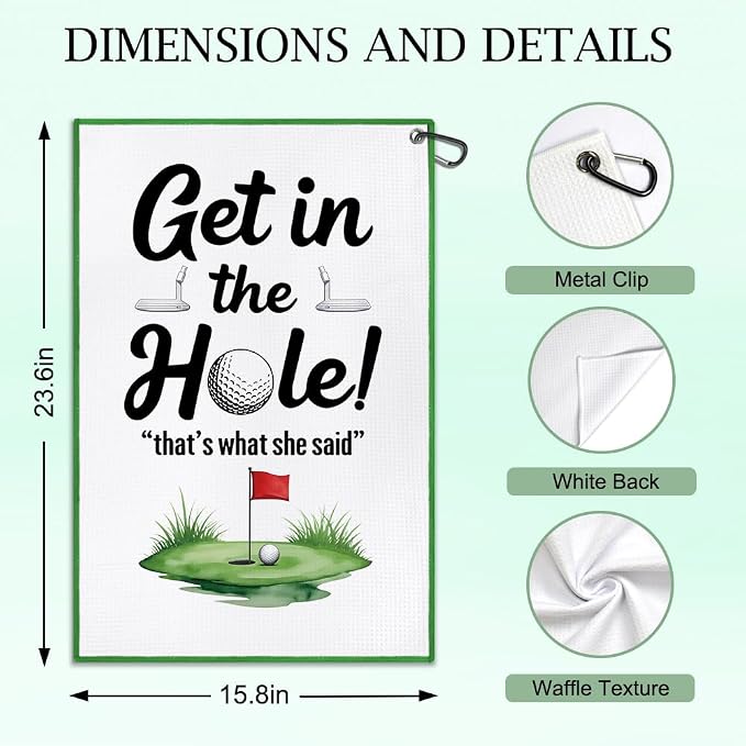 DYJYBMY Get in Printed Golf Towel with Clip, Funny Golf Accessories Towel for Men Women, Christmas Birthday Gifts for Golfer, Retirement Gifts for Golfing Lover Family Friend Coworker