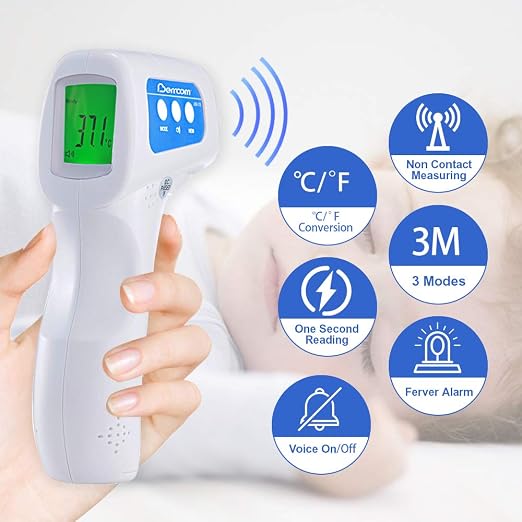 Berrcom Non-Contact Infrared Forehead Thermometer Digital Thermometer 3 in 1 for Baby and Adult Non-Touch Baby Thermometer with Fever Warning