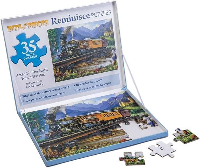 Bits and Pieces Large Piece Puzzles for Seniors, 10 in. x 13 in. Old Steam Train Puzzle - 35 pc Extra Large Pieces Puzzles for Dementia Seniors, Alzheimer Puzzle Memory Aids for Seniors with Dementia