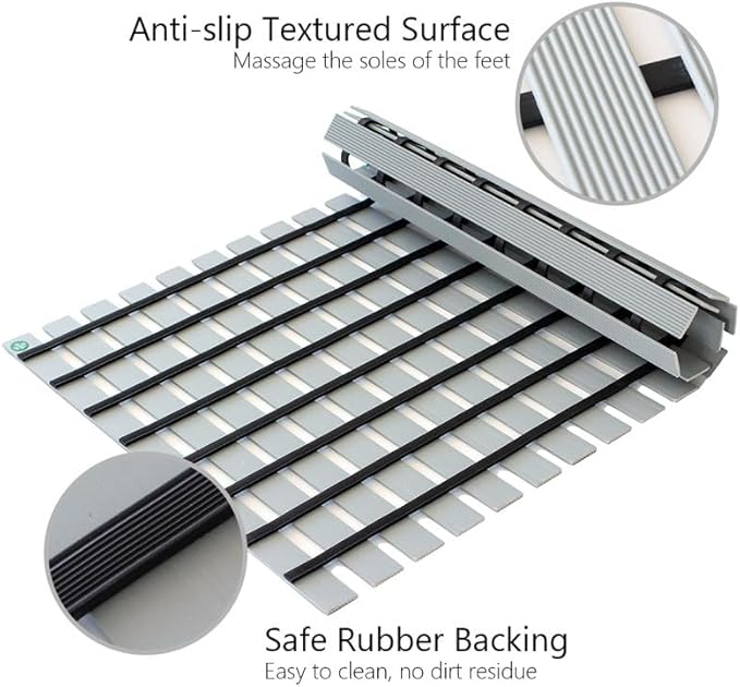 Bath Mat Non Slip Shower Mat Bathtub with Drain Holes and Heavy Duty Rubber No Suction Cups Sturdy Shower Stall Tub Mat for Bathroom, Shower Floor, Pool, SPA, (Grey, 2FT X 34FT)