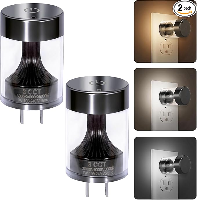GEPLAD Dimmable LED Night Light Plug in Wall, Touch Control & 3-Color Temperature (3000K-5000K) Nightlight with Dusk to Dawn Sensor, IP65 Waterproof for Bathroom,Nursery,Kids Hallway,Stairs 2 Pack