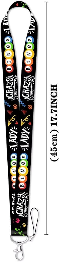 Crazy Bingo Lady Game Chance Gambling Ball Balls Number Numbers Cards Grid Card Senior Senior Center Church 17.7" Neck Lanyard Keychain Holder ID Badge Mobile Phone Pin Strap