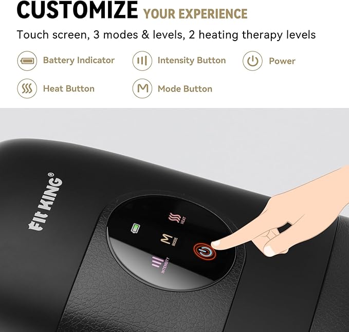FIT KING Hand Massager with Heat for Hand Massage and Arthritis Carpal Tunnel Finger Numbness Relief - Cordless & Portable & Touch Screen - Ideal for Women Men Parents