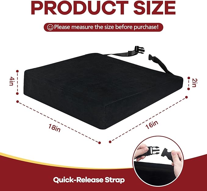Wedge Wheelchair Seat Cushion Velvet and High Density Foam Wheelchair Cushions with Adjustable Elastic Strap 16 * 18 * 2-4 Inch Chair Support for Wheelchair Office Car