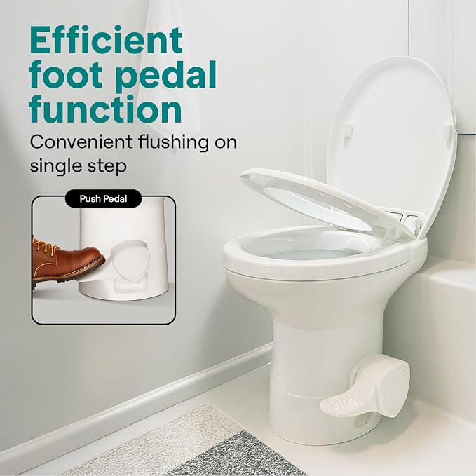 SereneLife RV Toilet - Small Camp Toilet with Foot Pedal and a Hand Sprayer, Leak-Proof, Odorless, Soft-Close Lid, Compact Water-Saving Design, Quick Installation, Perfect for RVs, Trailers, and Boats