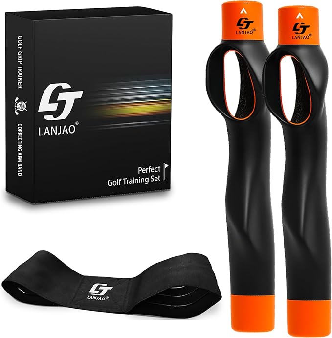 Golf Grip Trainer 2 Pack with Swing Correcting Arm Band, Golf Training Aid, Golf Grip Kit,Grip Trainer Golf Club to Help Train Correct Hand Position