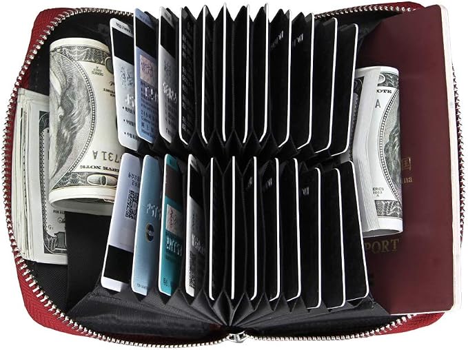 RFID Blocking 24 Slot Credit Card Holder Wallet Real Leather Multi Card Organizer Wallet with Zipper