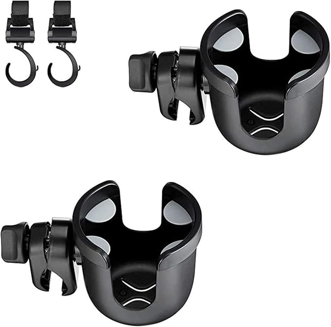 JOYTUTUS Wheelchair Cup Holder, 2 Pack Rollator Cup Holder, 4 Flexible Tabs with Hook Drink Holder for Walker, Scooter, Stroller, Mobility