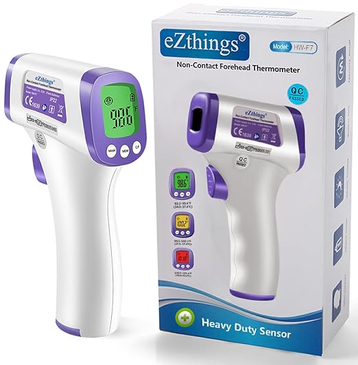 eZthings Heavy Duty Thermometer Infrared Forehead High Caliber Sensor No Contact with LCD Display for Medical Offices, Hospitals