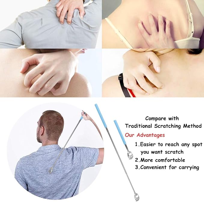 WOVTE Bear Claw Telescopic Back Scratcher Blue, Christmas Gifts Stocking Stuffers for Men Women Adults Mom Dad Husband Wife