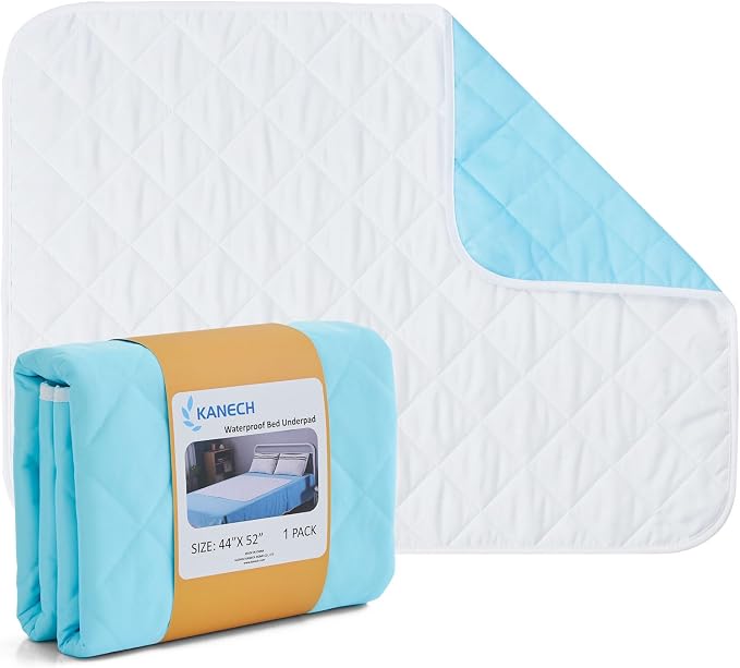 KANECH 44"x52" Washable Waterproof Bed Pads (1 Pack) – Reusable Incontinence Bed Pads for Adults, Kids & Dogs, Non-Slip & Quiet Mattress Protector Holds 10 Cups
