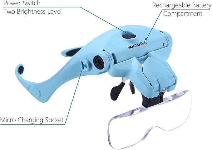 YOCTOSUN Magnifying Glasses with Light for Close Work, Head Magnifier with 5 Interchangeable Lenses and 2 LED Lights, Hands Free Head Mount Magnifying Glass for Crafts, Cross Stitch, Jewelry