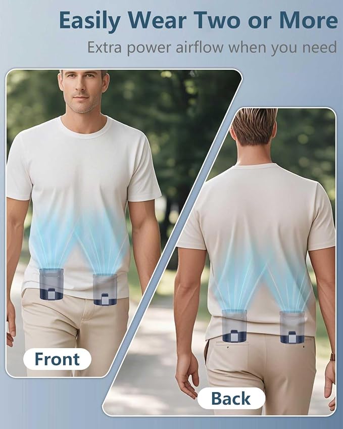 Waist Fan Clip On Shirt Fan-Mini Light Weight Portable Fans that Blow Cold Air,Small Personal Battery Powered Fans,Belt Body Under Shirt AC Cooler,Quiet Wearable Hanging Neck Fan for Women Men Kids
