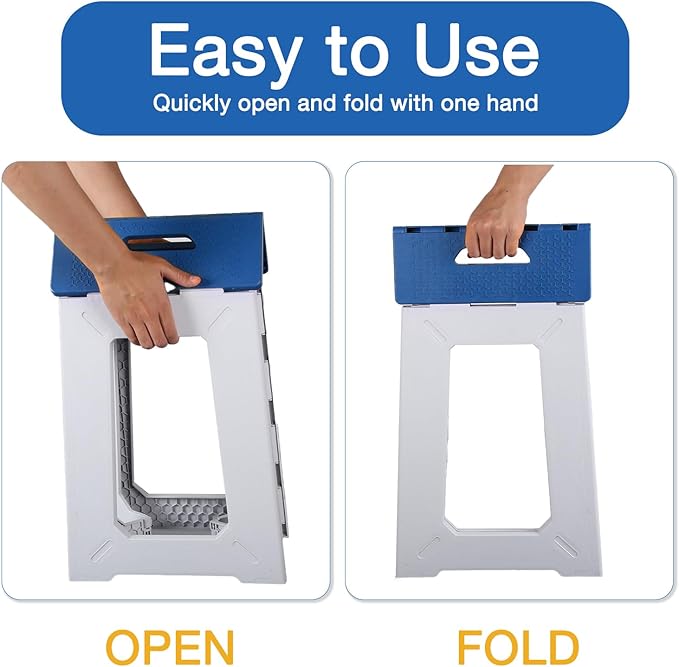 Foldable Small Waterproof Plastic Corner Stool for Bathroom - Foldable Non-Slip Shower Bench/Bathtub Stool for The Elderly, Blue-White Color Scheme,Holds Up to 330 lbs, 17.7 inches