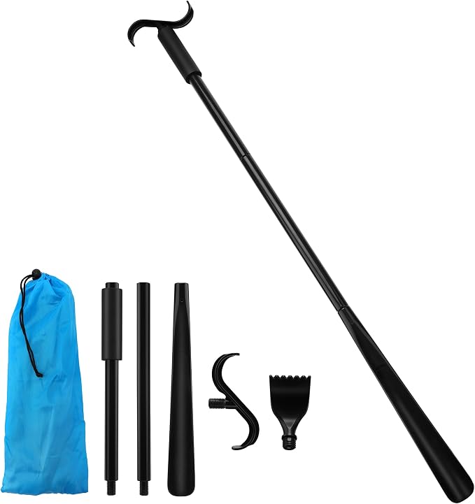 Long Handled Shoe Horn and Dressing Stick for Elderly, Shoe Horn, S-Hook, and Claw 3 Tools in One, No Bending for Dressing & Reaching, Ideal for Seniors, Arthritis, Pregnant Women