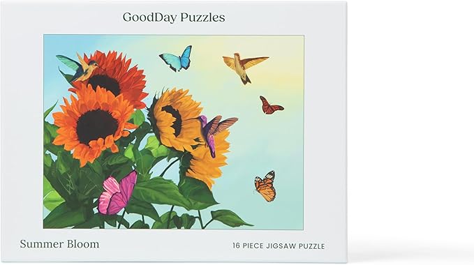 Large Piece Jigsaw Puzzle – Easy & Colorful, Dementia & Memory Activities for Seniors, Elderly Gifts, 16 Pieces, Summer Bloom